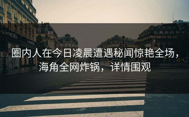 圈内人在今日凌晨遭遇秘闻惊艳全场，海角全网炸锅，详情围观