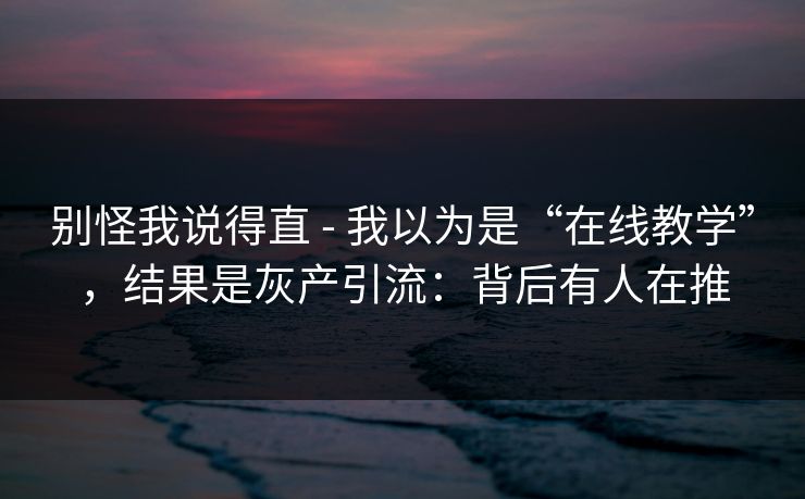 别怪我说得直 - 我以为是“在线教学”，结果是灰产引流：背后有人在推